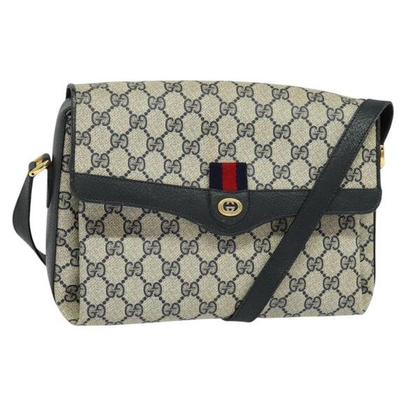 GUCCI GG Supreme Sherry Line Shoulder Bag Pvc Navy Gold 904 02 084 - Picture 1 of 16